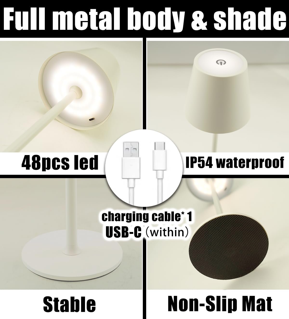 Настільна лампа LED акумуляторна металева 5000 мАг сенсорна IP54 Бежевий макарун, фото №5