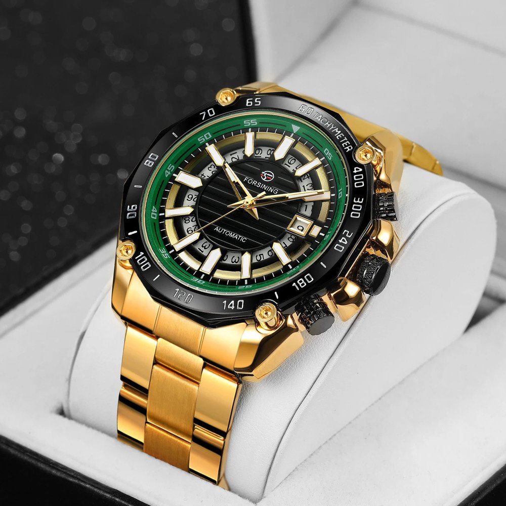 Годинник Forsining 8279 Gold-Black-Green, фото №2