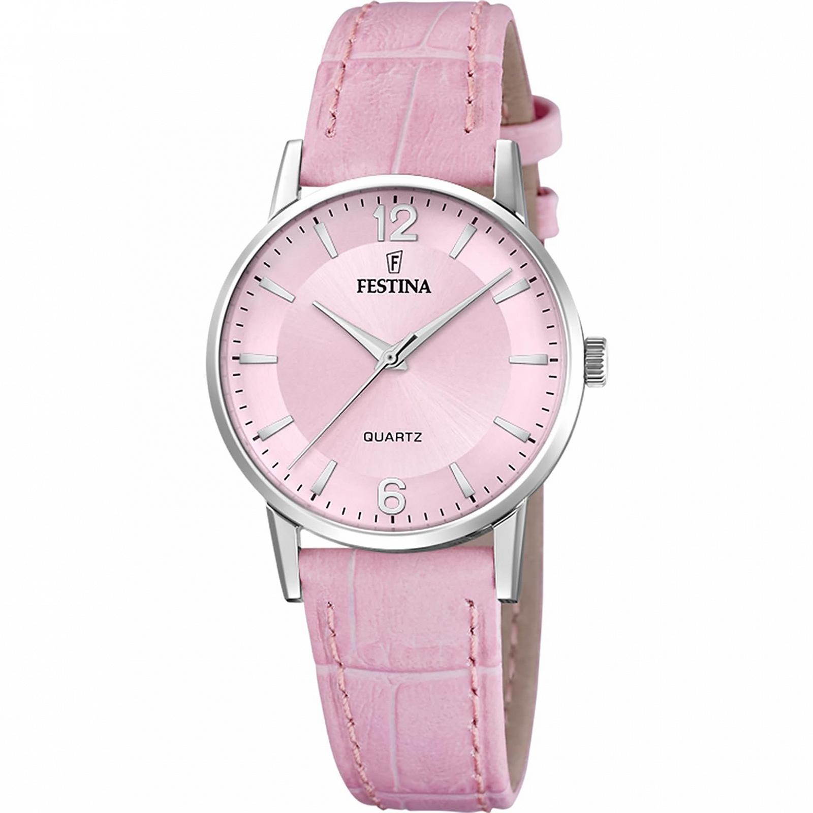 Женские часы Festina Classics F20691/3 Сталь 316L Серебристый Ремешок Кожа Розовый, фото №1