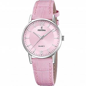Женские часы Festina Classics F20691/3 Сталь 316L Серебристый Ремешок Кожа Розовый - Фото 1