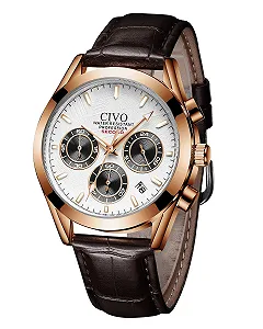 Чоловічий годинник CIVO Хронограф: аналоговий годинник з нержавіючої сталі зі шкіряним ремінцем - Фото 1