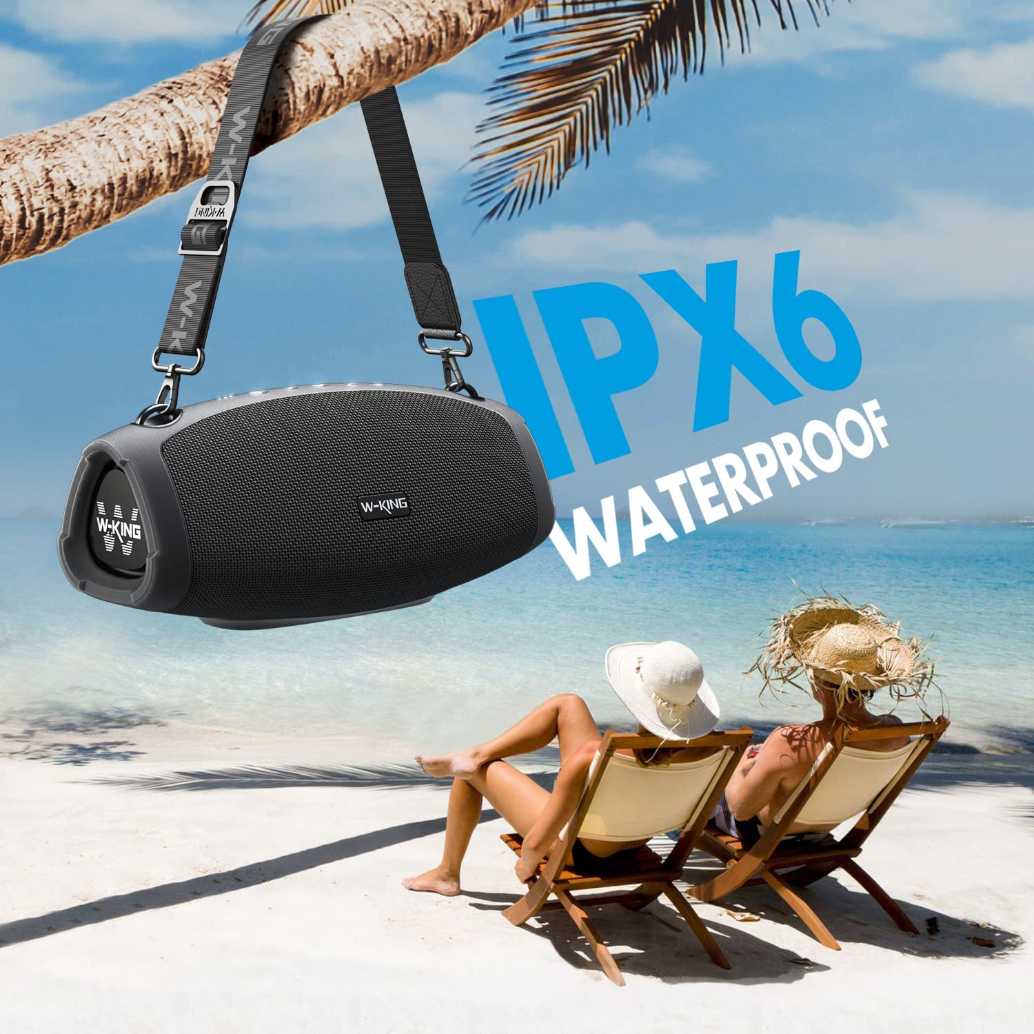 Колонка W-KING Bluetooth Super Bass 70 Вт Bluetooth 5.0 15600 мАг IPX6 чорна, фото №3