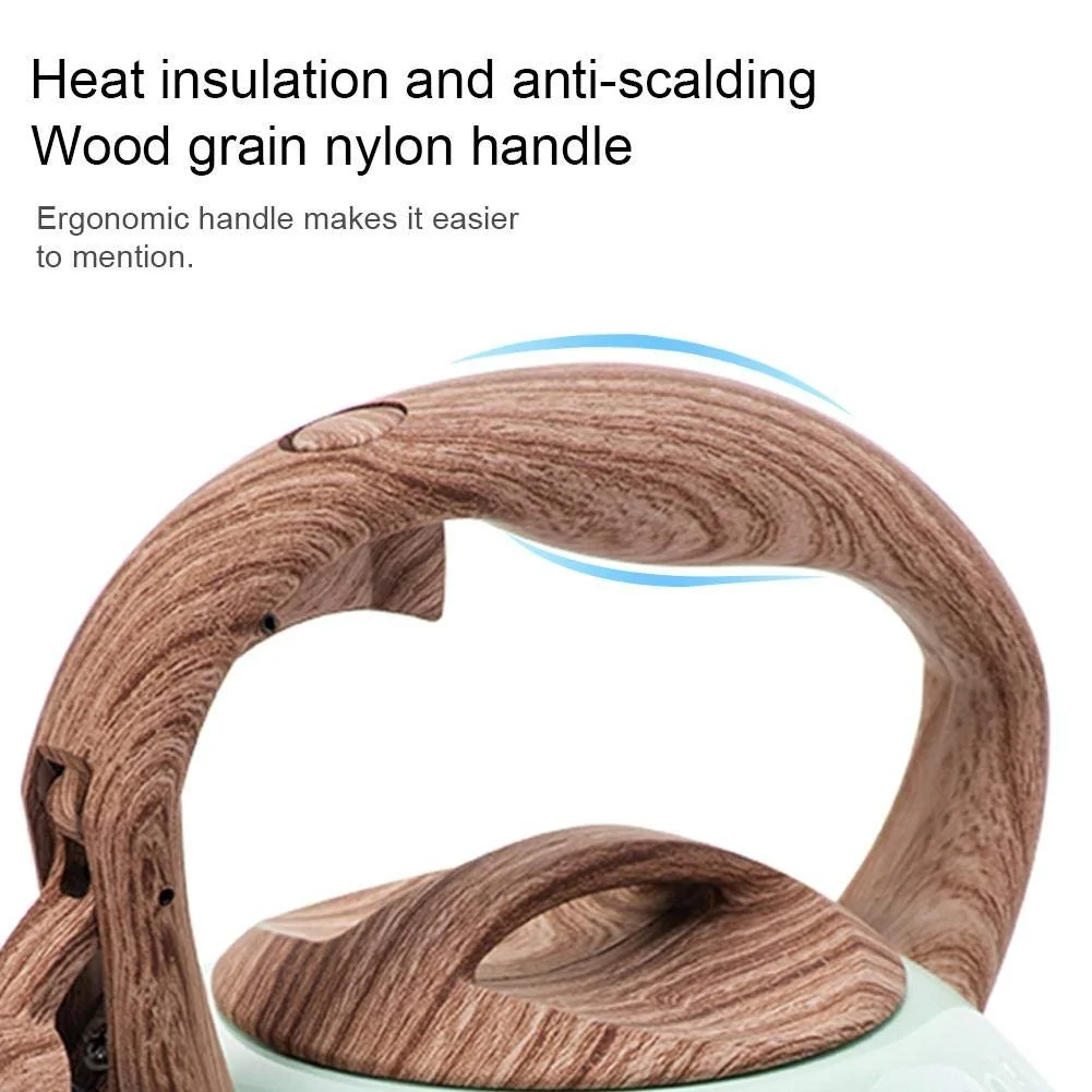 Чайник 3 л з свистком Нержавіюча сталь Дерев'яна ручка Газова плита Індукційна плита Термостійкий Зелений, фото №5