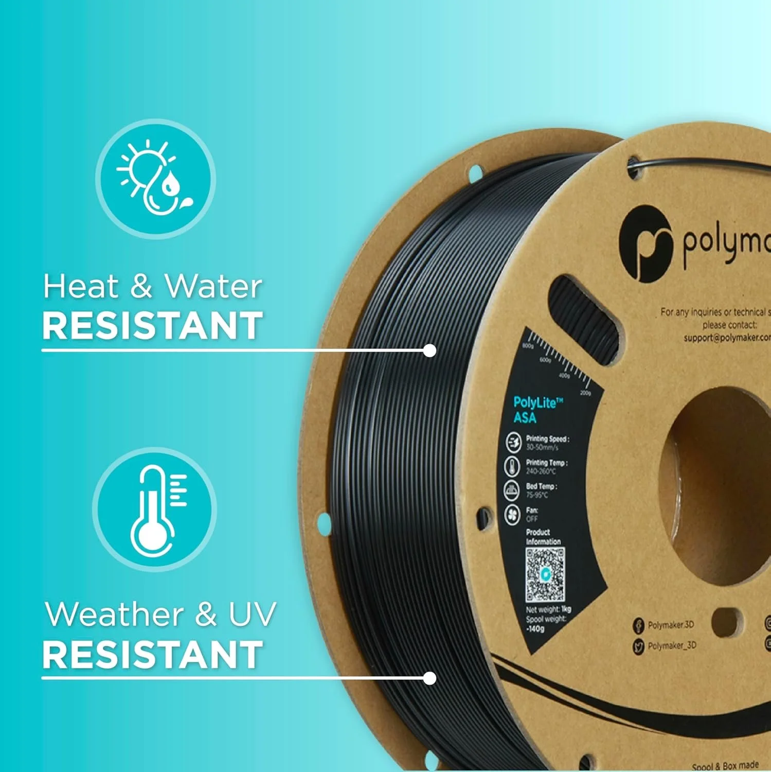 Філамент для 3D-друку Polymaker ASA / 1,75 мм / 1 кг / Чорний, фото №2