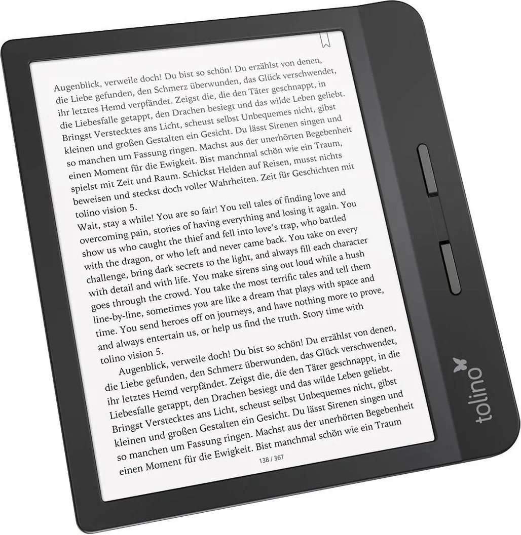 Електронна книга 7" Tolino Vision 5 / 8ГБ / Android / Wi-Fi / Сенсорний E-Ink екран (1680 × 1264) / Налаштовувана яскравість / Вологозахищеність IPX8 / Stardust Silver, фото №5 Електронна книга 7" Tolino Vision 5 / 8ГБ / Android / Wi-Fi / Сенсорний E-Ink екран (1680 × 1264) / Налаштовувана яскравість / Вологозахищеність IPX8 / Stardust Silver, фото №5