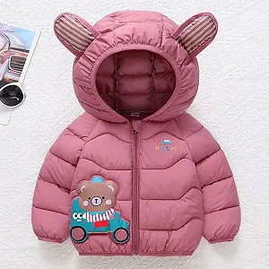 Детская зимняя теплая пуховая куртка с капюшоном и мультяшным принтом поезда для холодной погоды synthetic.ua - Фото 1