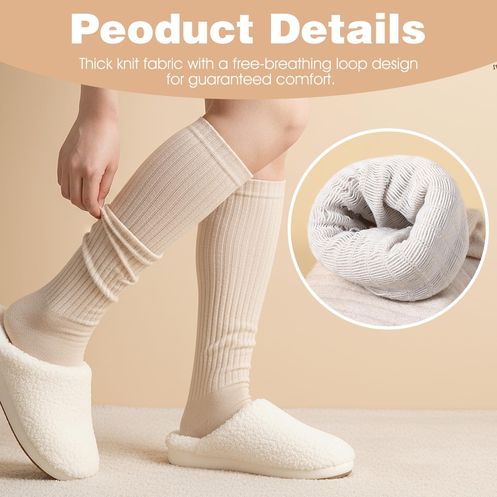 Носки KALIONE Slouch для женщин, 2 пары, высокие до колен, длинные вязаные носки для сапог, очень длинные свободные повседневные носки, термоноски, размер 35-40, фото №6