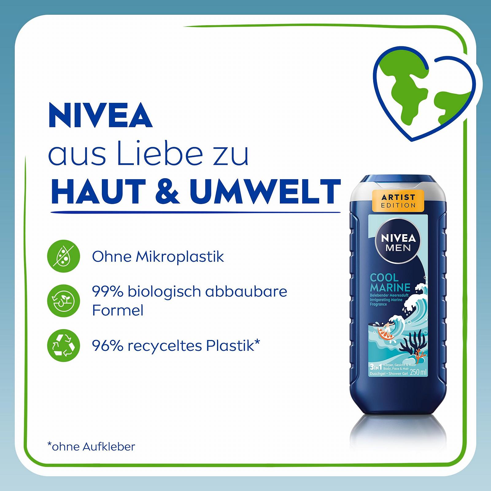 Гель для душу 3-в-1 NIVEA MEN Cool Marine Artist Edition морський аромат 250 мл, фото №7