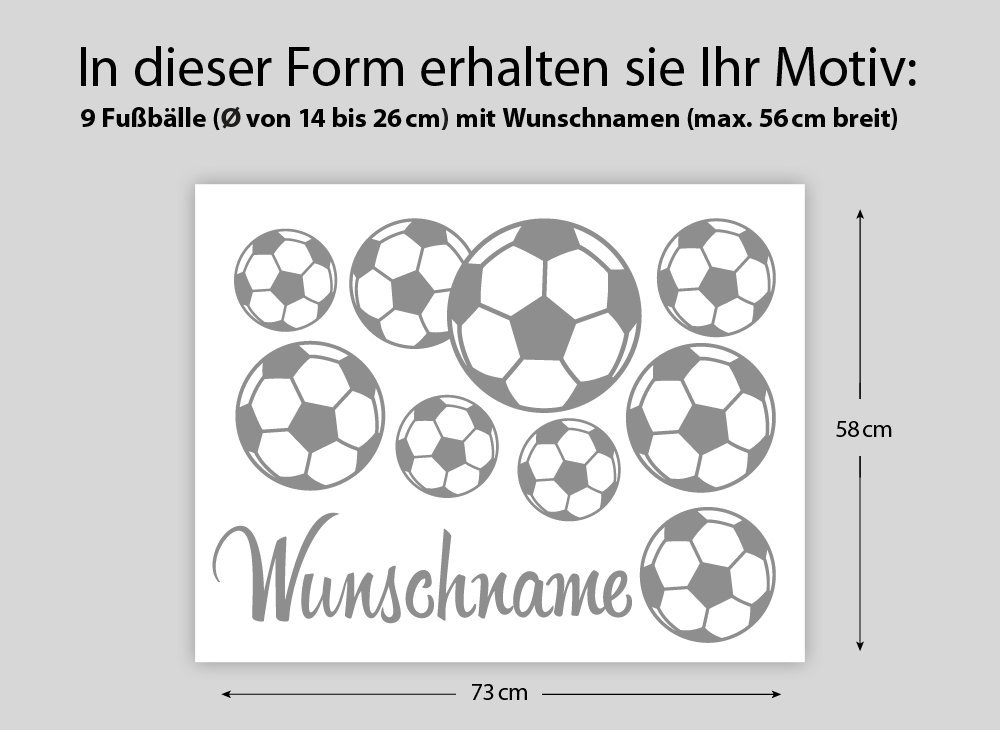 Наклейка на стіну Grandora W5032 9 футбольних м'ячів Чорна, фото №3
