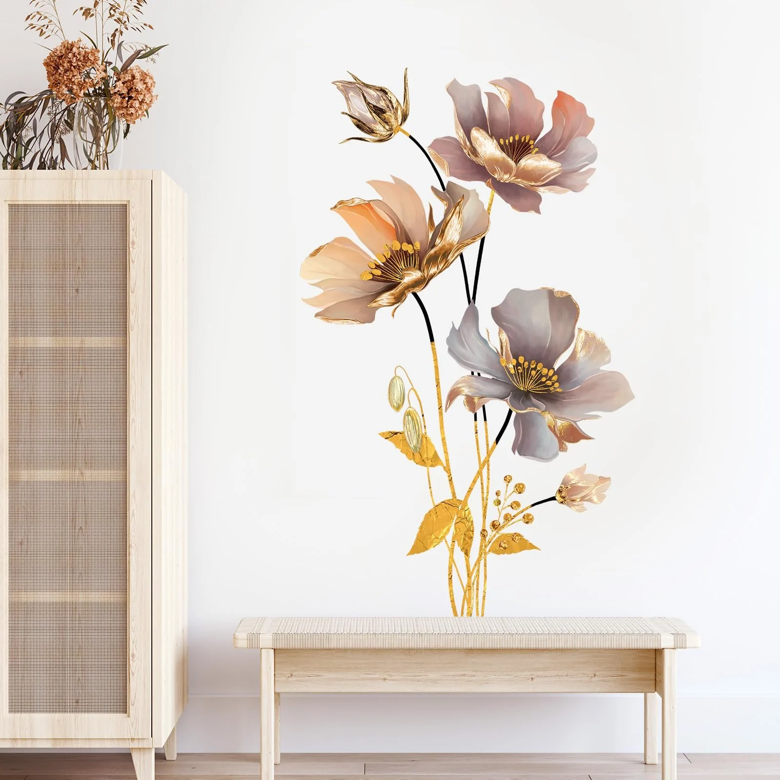 Настінна наклейка SHUCHING Квіти Лотос Золота Металік, фото №3