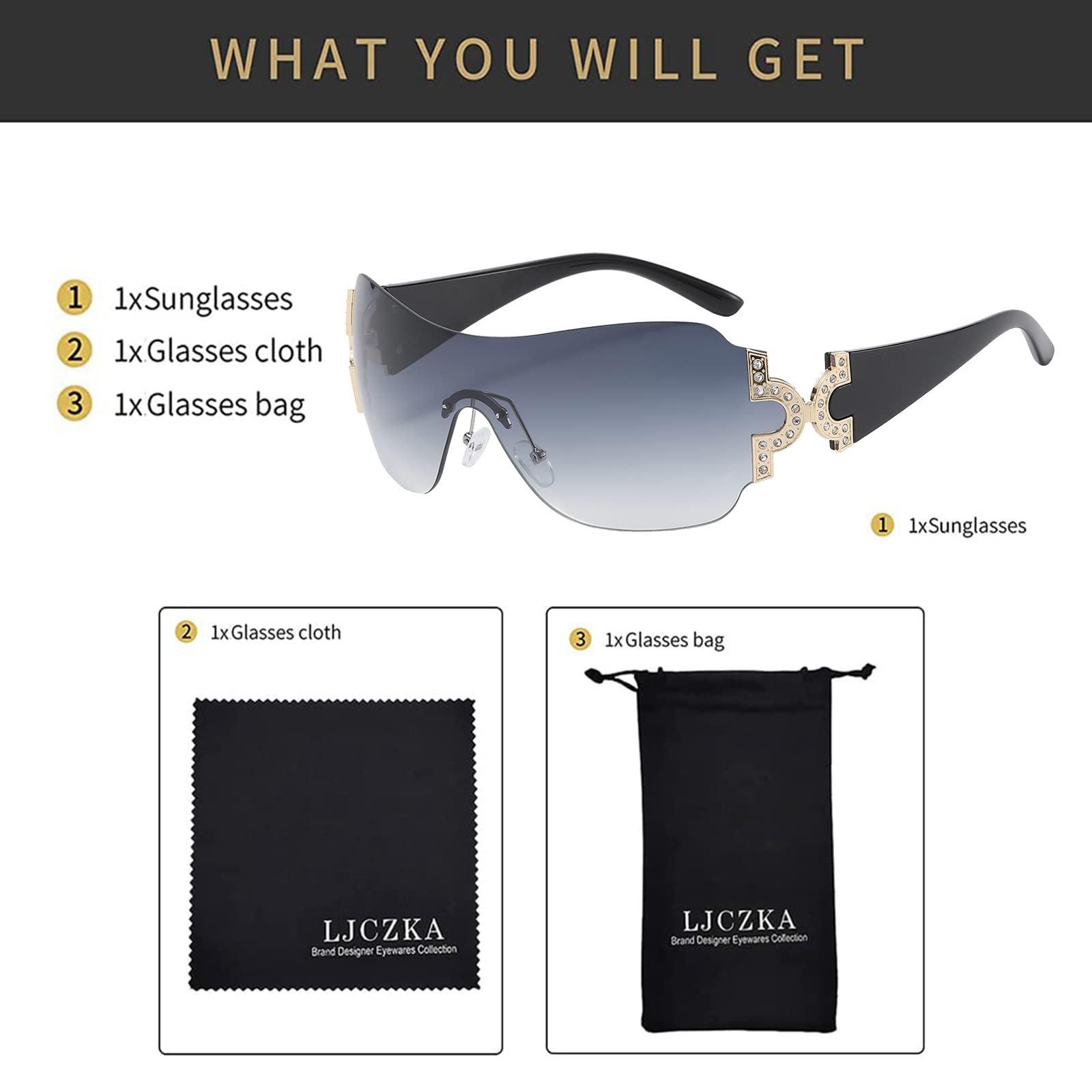 Сонцезахисні окуляри Без оправи LJCZKA y2k для чоловіків і жінок, модні, фото №5