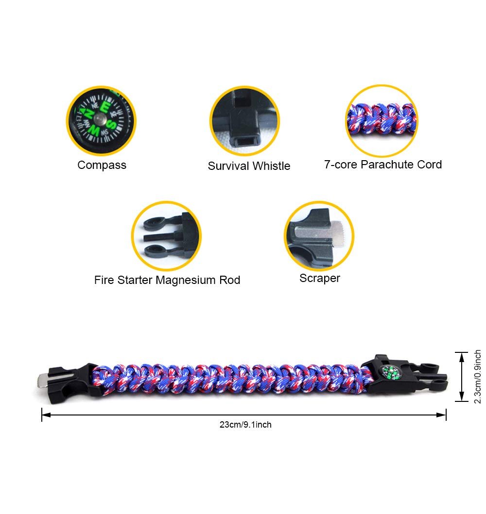 Браслет Paracord YZOTEK Sports Camo 5-в-1 с мультиинструментами для выживания: компас, кресало, скребок, свисток, фото №3