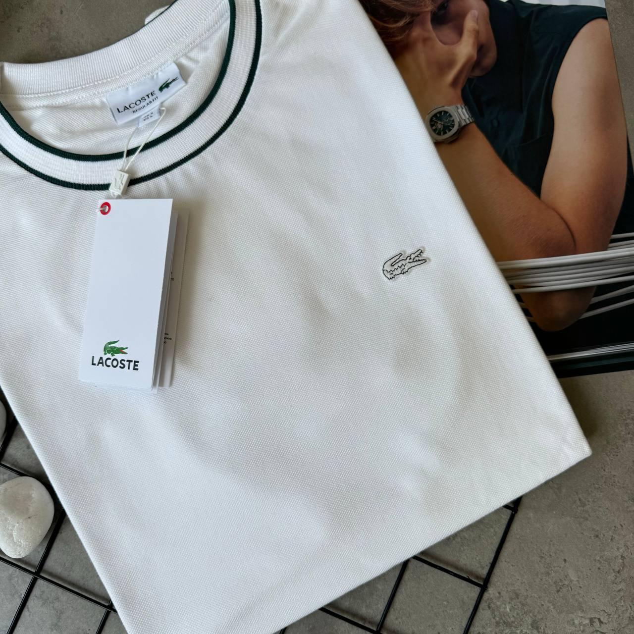 Мужская футболка белая Lacoste брендовая Лакосте с крокодилом Стильная для мужчины, фото №4