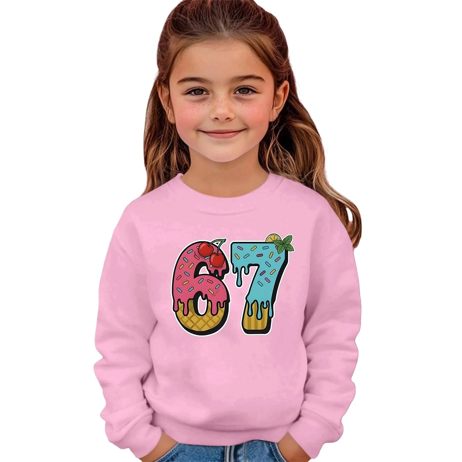 Повседневный пуловер для девочек с длинными рукавами, круглым вырезом и принтом, фото №1