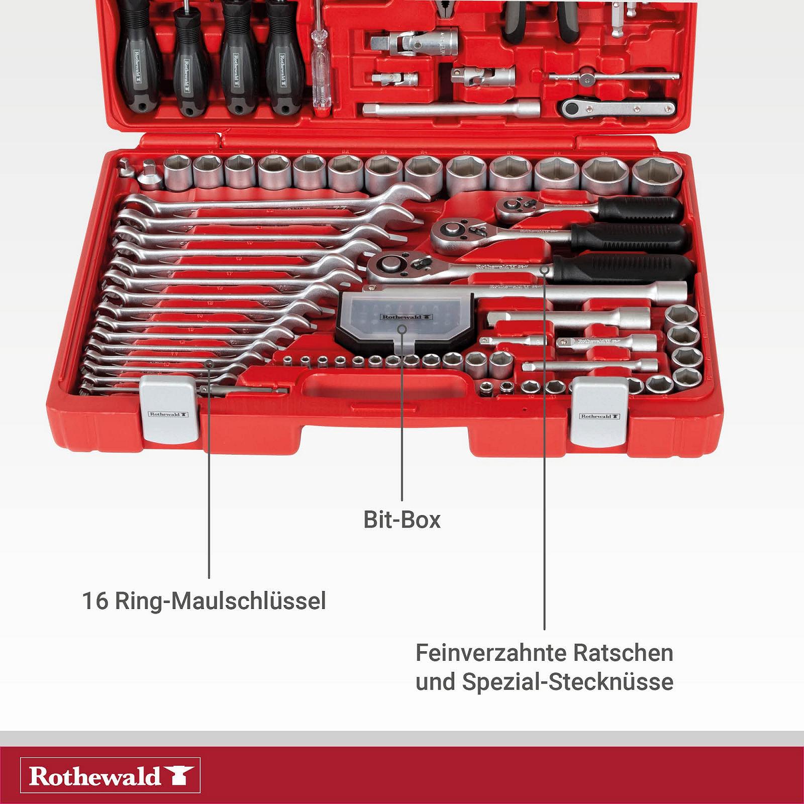 Rothewald Industrial Набір Інструментів 122 шт Метричні Насадки та Біт Комплект Тонкозубчасті Тріскачки Спеціальні Насадки, фото №4