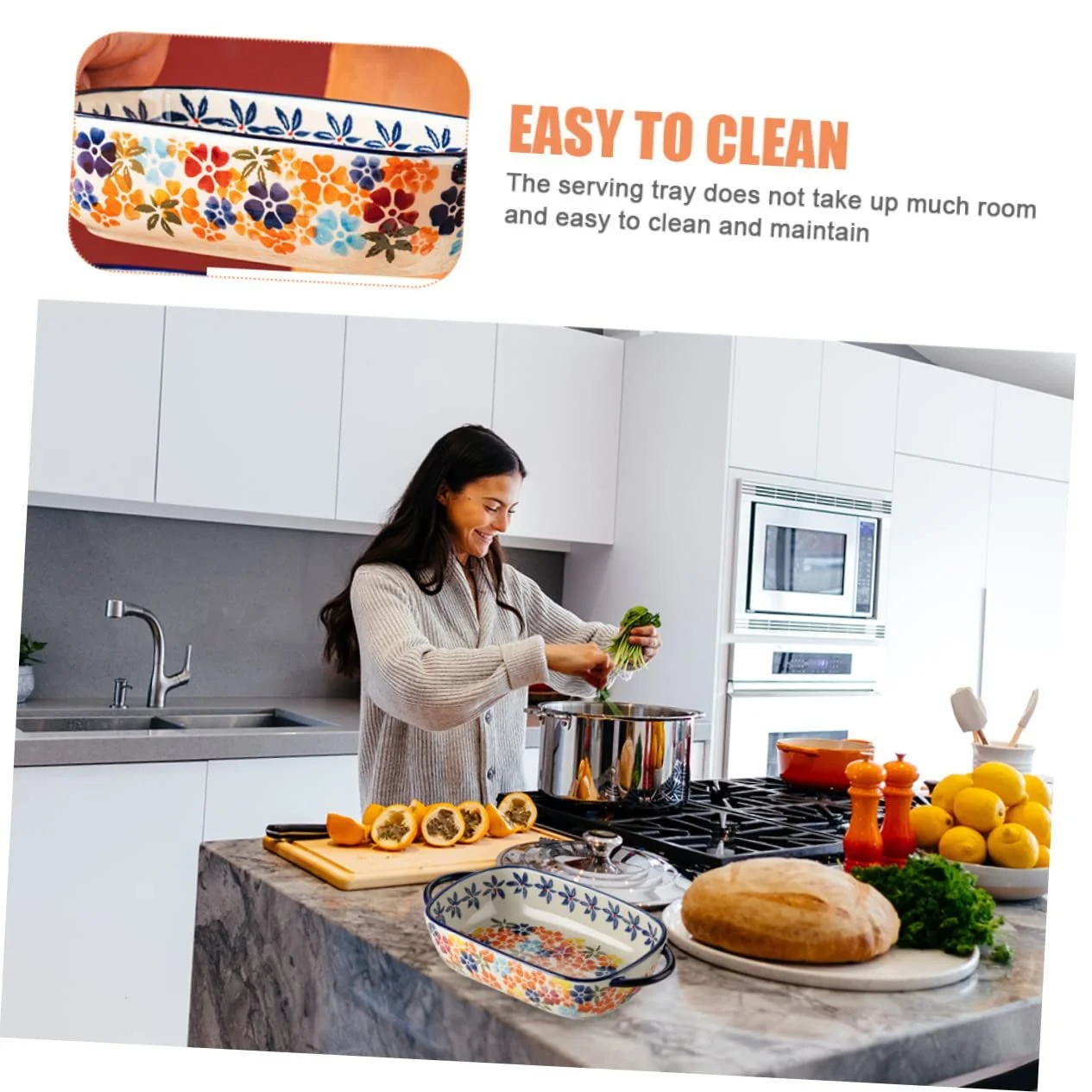 Форма для запекания Healifty керамическая с двумя ручками для микроволновой печи и духовки Белая, фото №8