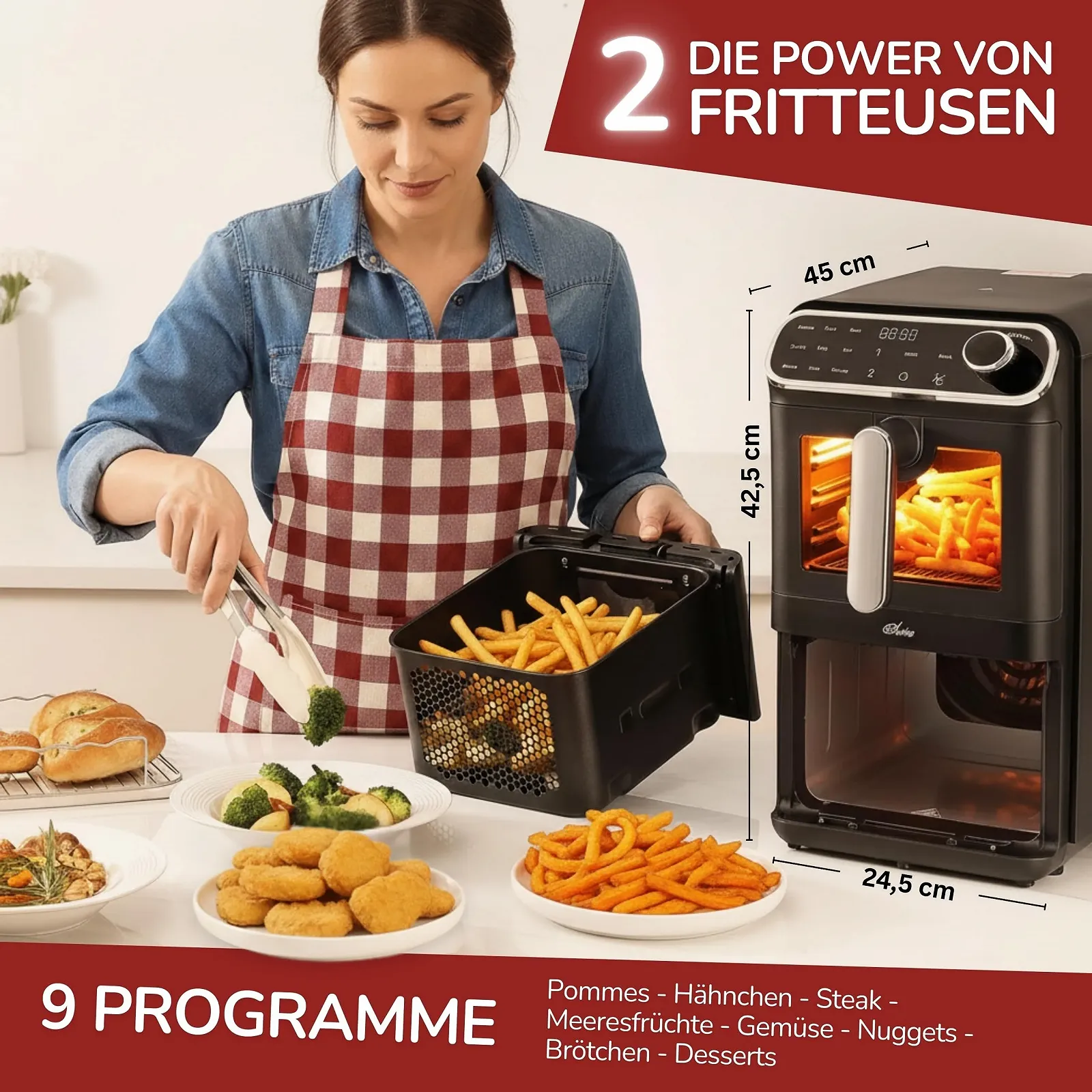 Мультипіч Oleio Maestro Airfryer Double Chamber XXL 11 л 2460 Вт 2 камери Чорний, фото №2 Мультипіч Oleio Maestro Airfryer Double Chamber XXL 11 л 2460 Вт 2 камери Чорний, фото №2