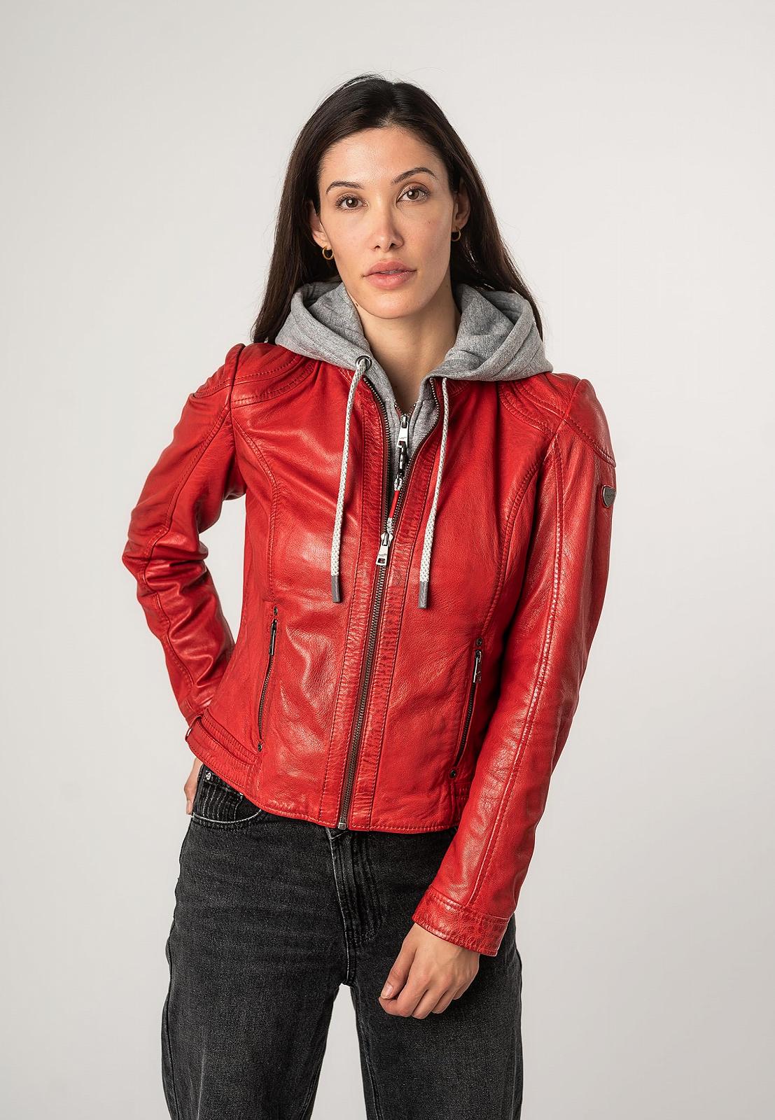 Куртка Жіноча Mauritius зі шкіри ягняти наппа з капюшоном Червона, фото №3