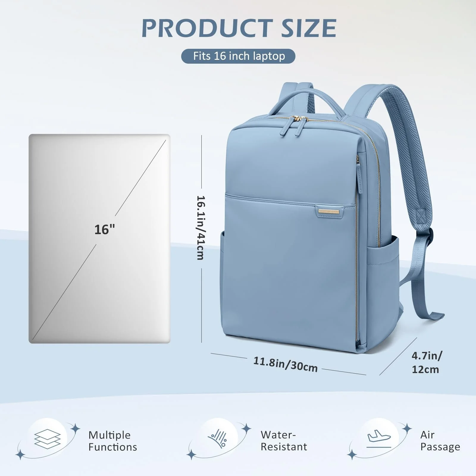 Рюкзак для ноутбука 16 дюймов водонепроницаемый Mist Blue, фото №3 Рюкзак для ноутбука 16 дюймов водонепроницаемый Mist Blue, фото №3