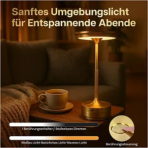 Настільна лампа MMOBIEL бездротова LED кругла металева з акумулятором 1800 мАг USB-C Золота synthetic.ua - Фото 1