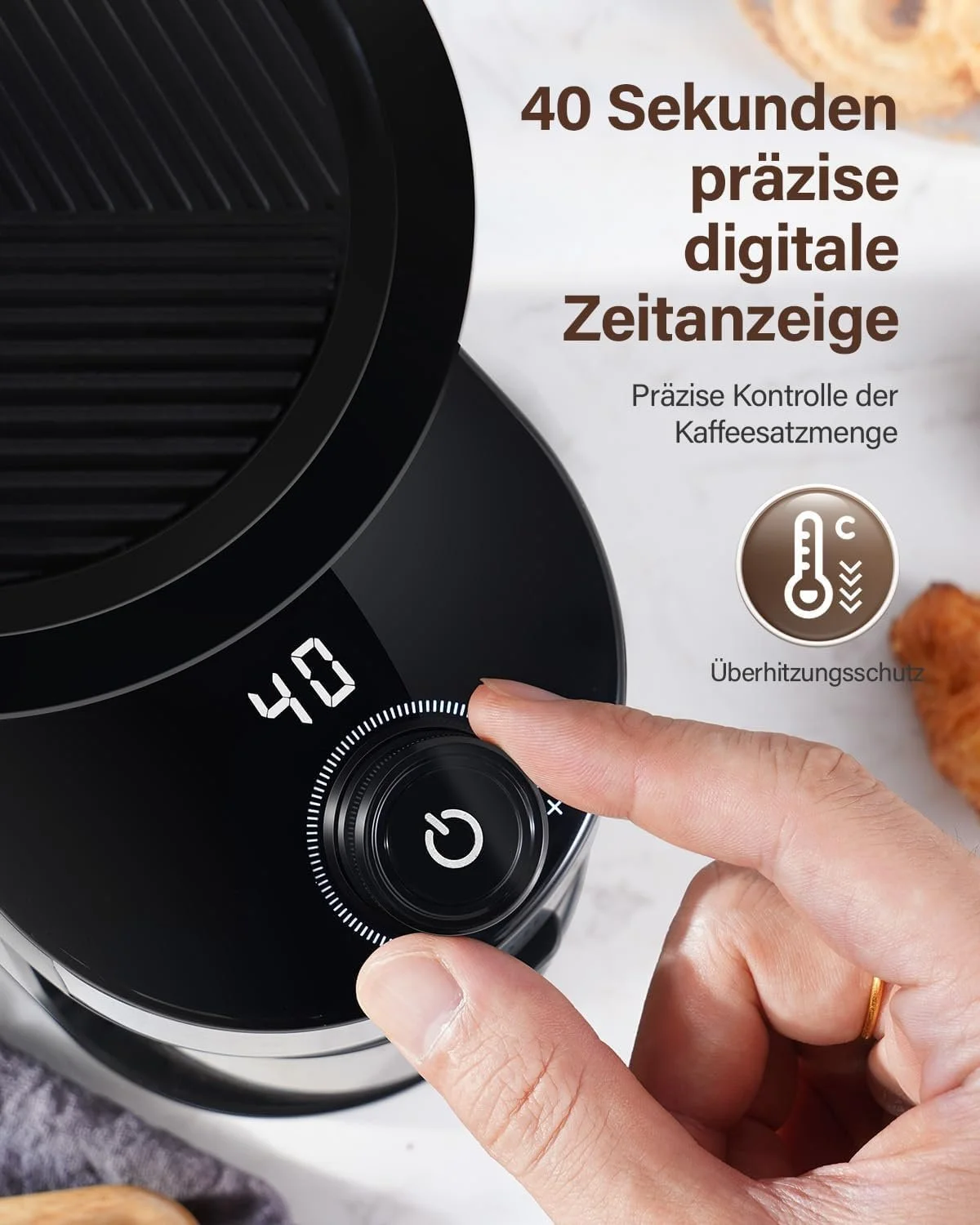 Кавомолка електрична Safecourt конічна, 25 ступенів помелу, контейнер для зерен 200 г, таймер, вибір кількості на 2-14 чашок, фото №2