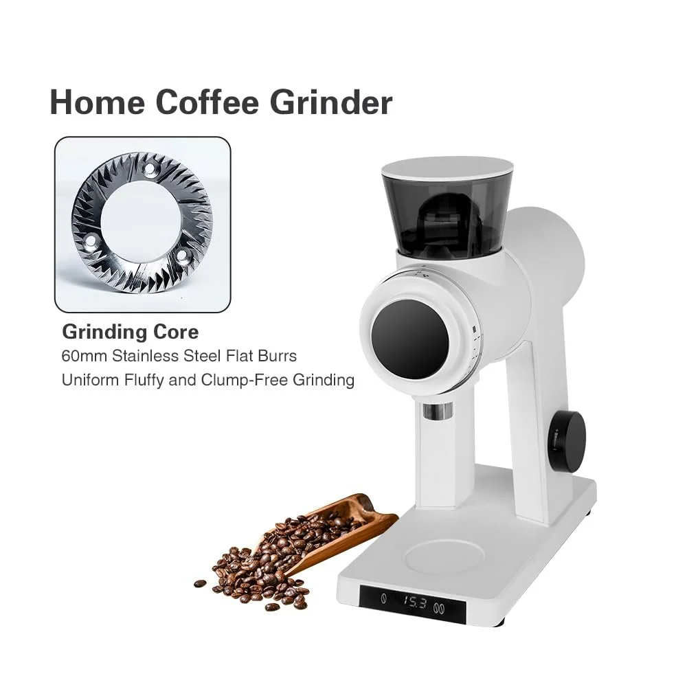 Кавомолка електрична 60 мм з пласкими жорнами, 14 рівнів помелу, налаштування часу, для дому та кав'ярні, фото №2