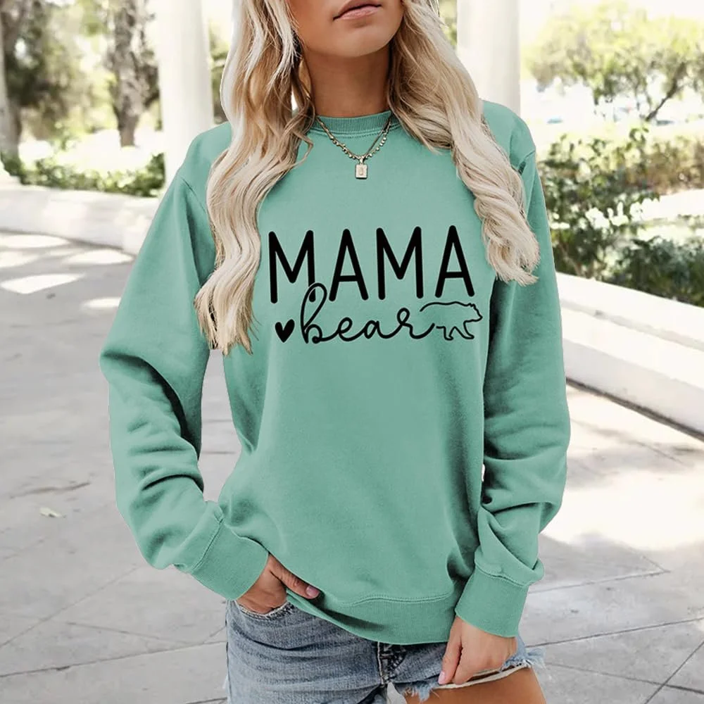 Женская толстовка Mama Bear Милая Лучшая Мама Крутой воротник-стойка Длинный рукав Осенняя одежда Топы ко Дню матери, фото №2