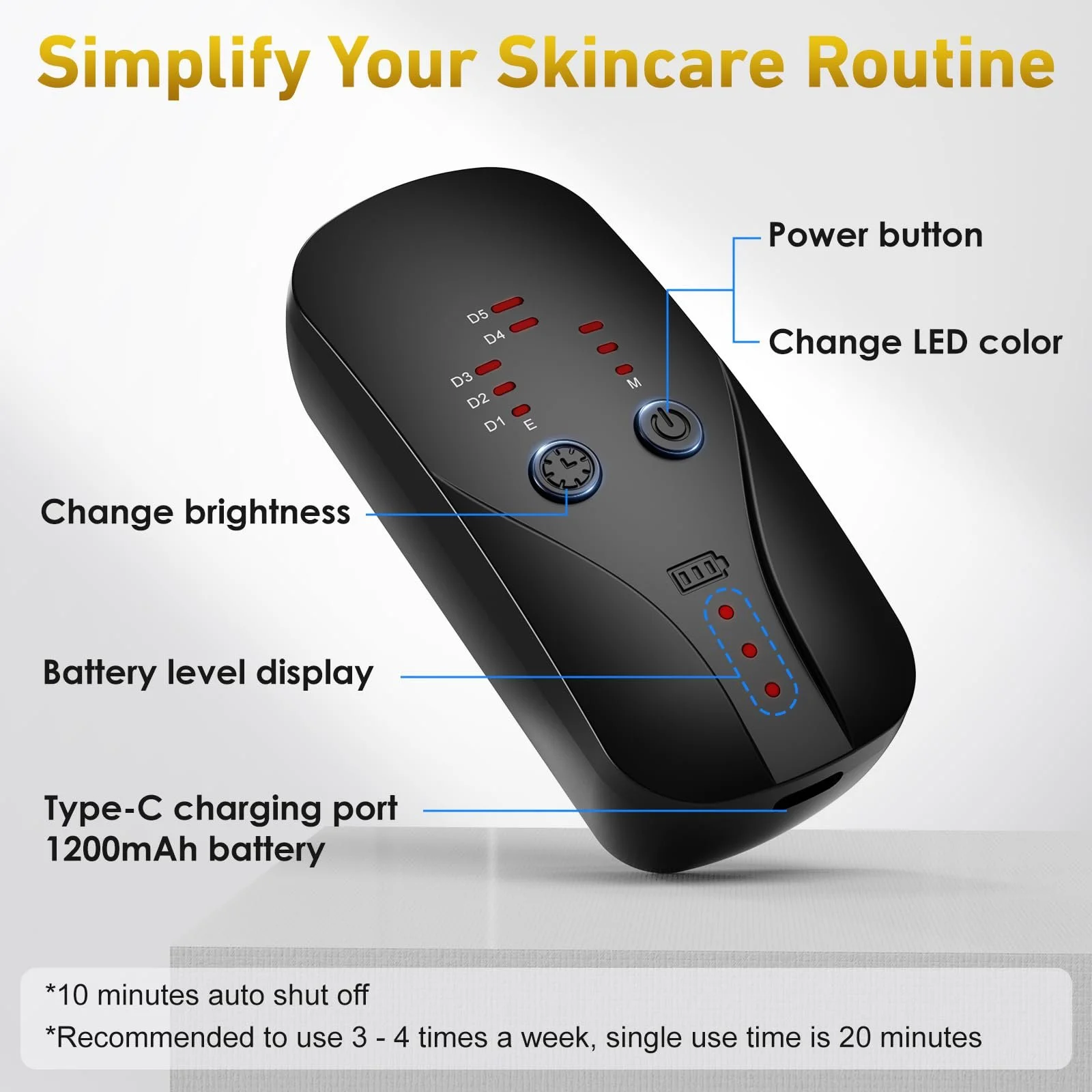 LED Маска для лица Ntyikul 7 цветов света, 5 уровней яркости, красный свет, с пультом дистанционного управления., фото №6