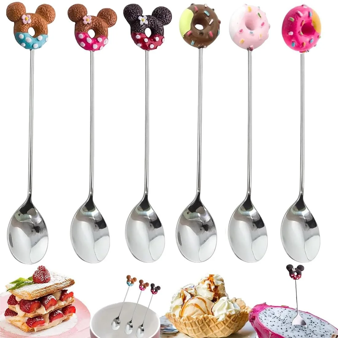 Ложка Кавова з нержавіючої сталі (6 шт.) Doughnut Cute Shape для чаю та кави, фото №1 Ложка Кавова з нержавіючої сталі (6 шт.) Doughnut Cute Shape для чаю та кави, фото №1