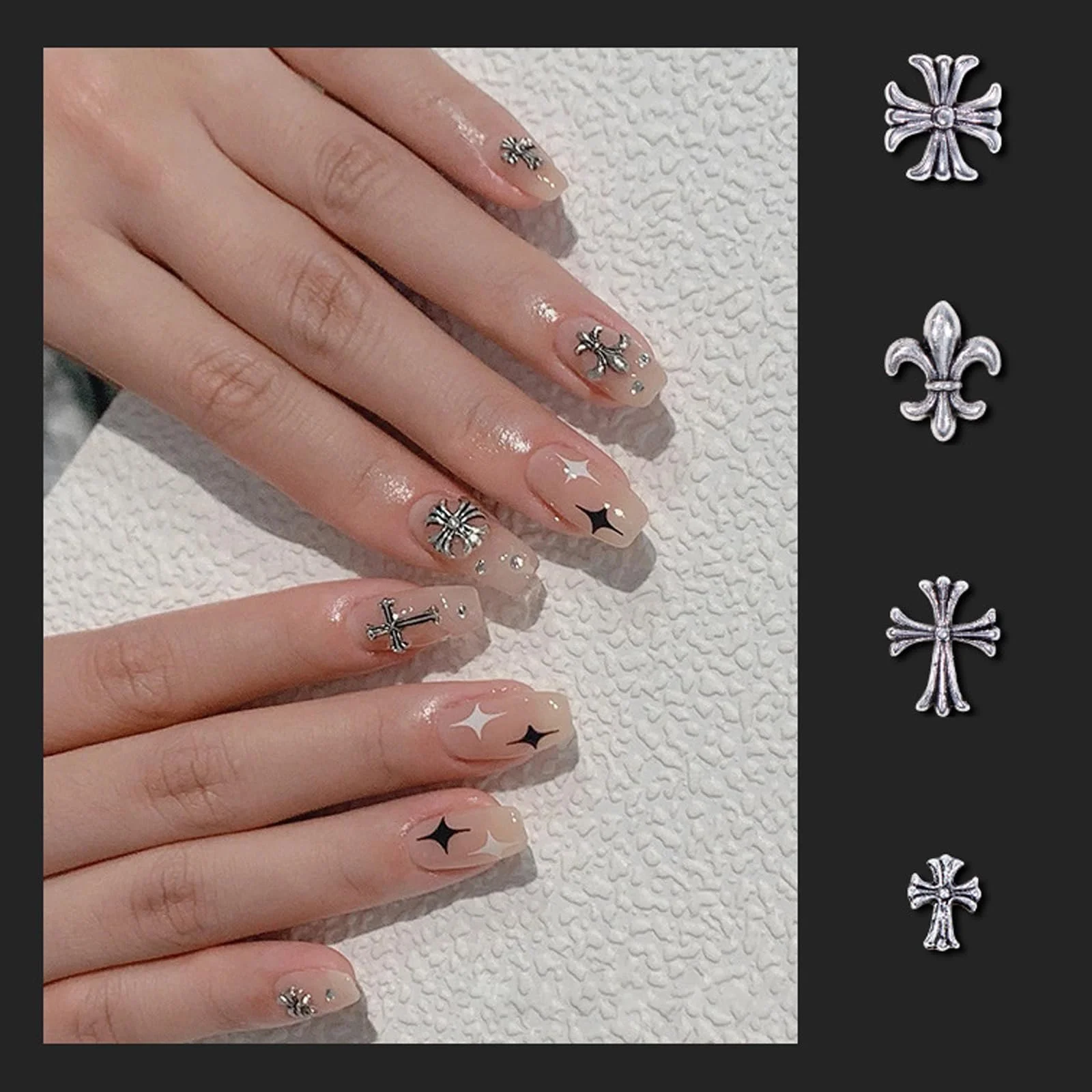 Украшения для ногтей Крестики KEUGT 2 коробки, 3D металлические панк украшения для ногтей, Винтажные крестики для ногтей, украшения для пальцев рук и ног, DIY украшения для девушек, фото №5