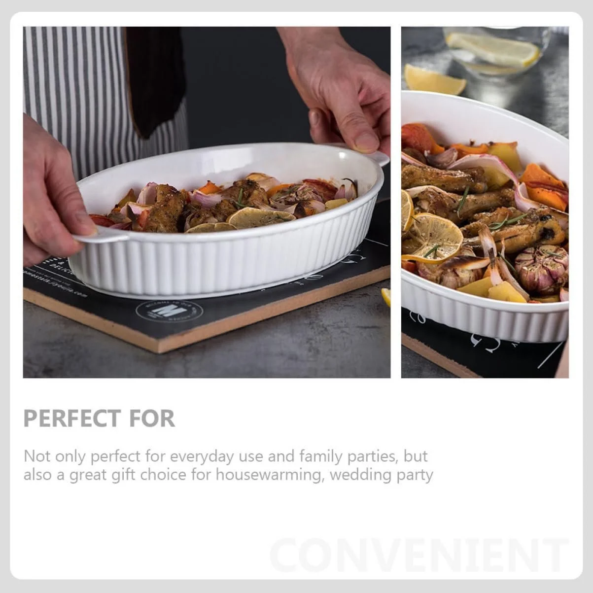 Форма для запекания VALICLUD Керамическая Овальная с двойной ручкой Белая, фото №5 Форма для запекания VALICLUD Керамическая Овальная с двойной ручкой Белая, фото №5