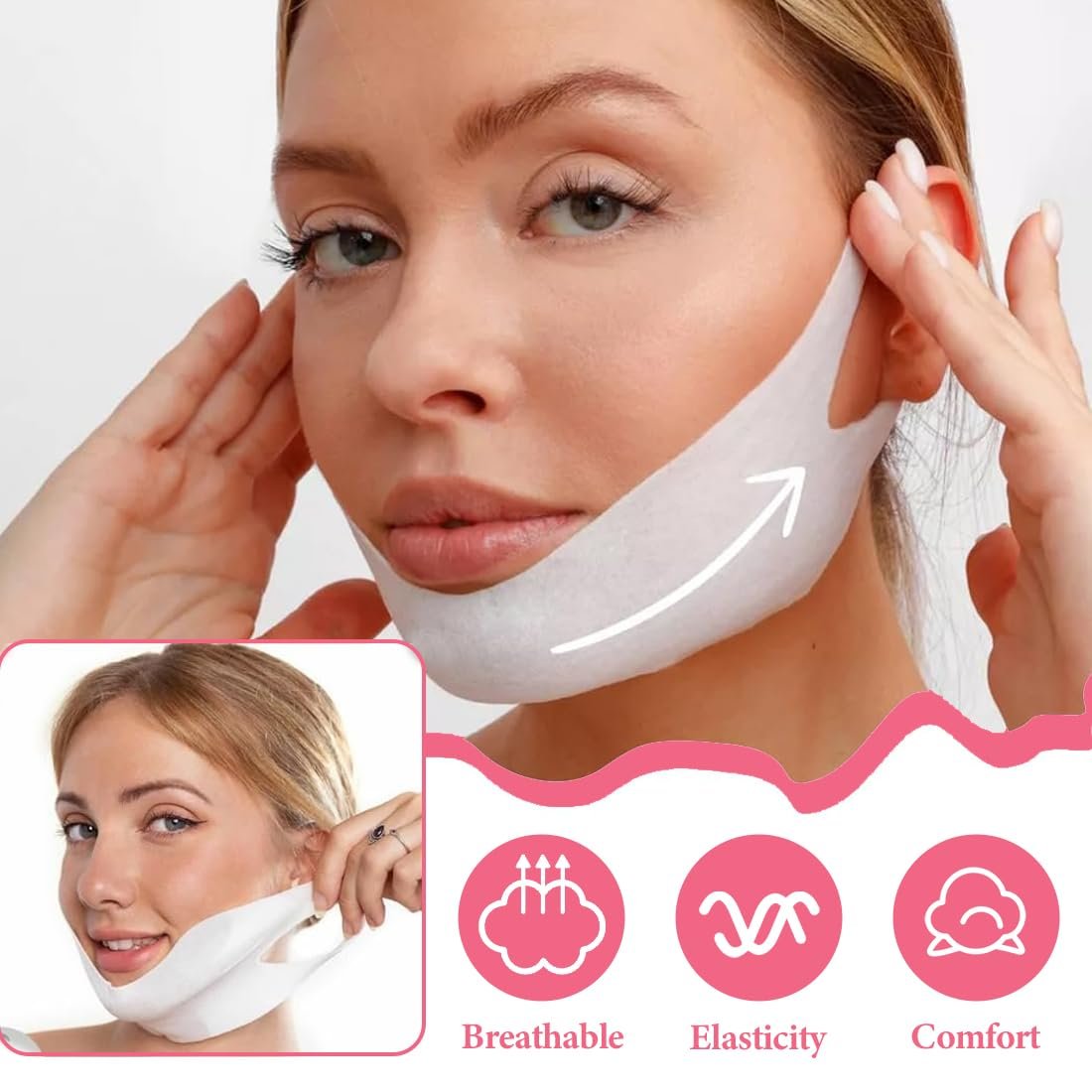 Маска для лица IKOPFLN Набор 3 шт. Маска для подтяжки лица, маска для удаления двойного подбородка, гиалуроновая маска для лица, тейп для лица, веганские маски, для красоты контура челюсти, фото №3