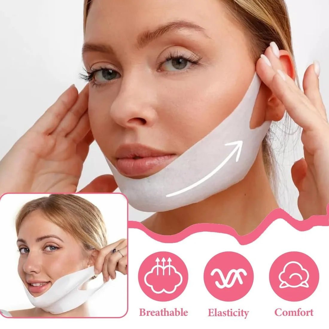 Маска для лица IKOPFLN Набор 3 шт. Маска для подтяжки лица, маска для удаления двойного подбородка, гиалуроновая маска для лица, тейп для лица, веганские маски, для красоты контура челюсти, фото №3
