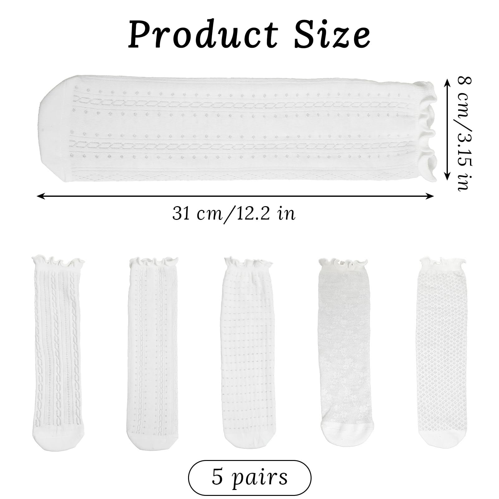 Носки Yolev 5 пар Женские, Белые Хлопковые Носки с Рюшами, Спортивные Носки, Удобные, Дышащие Носки, Однотонные Балетные Носки, Носки до Щиколотки для Женщин и Девочек, фото №2