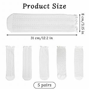 Носки Yolev 5 пар Женские, Белые Хлопковые Носки с Рюшами, Спортивные Носки, Удобные, Дышащие Носки, Однотонные Балетные Носки, Носки до Щиколотки для Женщин и Девочек synthetic.ua - Фото 1