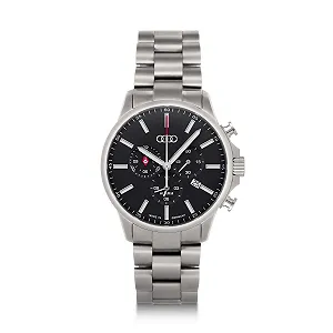 Мужские часы-хронограф Audi collection титан, люминесцентные стрелки и индексы, с логотипом rings, серебристый/черный - Фото 1