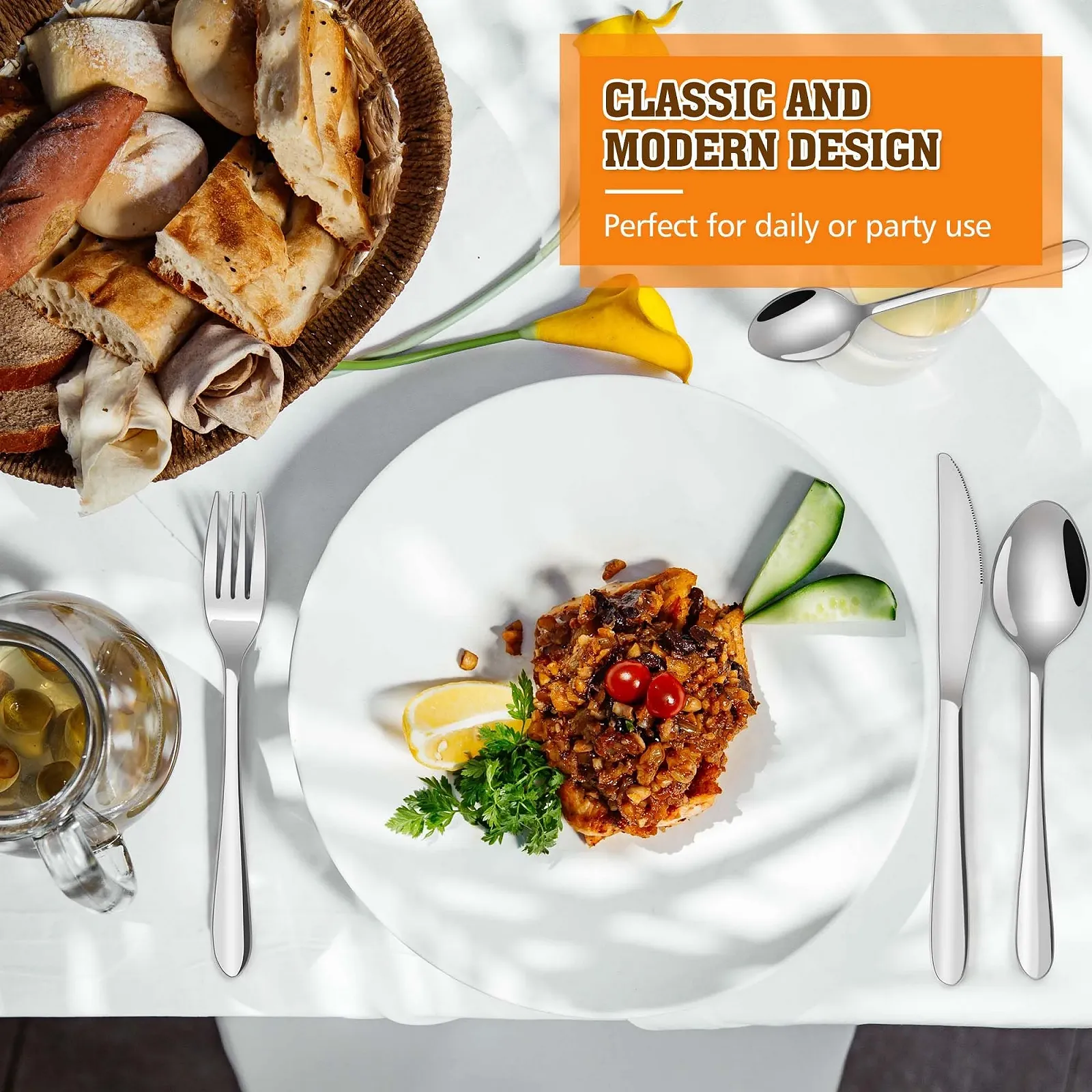 Набір столових приборів Tieplis, 32 предмети: ножі, виделки, ложки з нержавіючої сталі на 8 персон, з дзеркальною поліровкою, фото №7