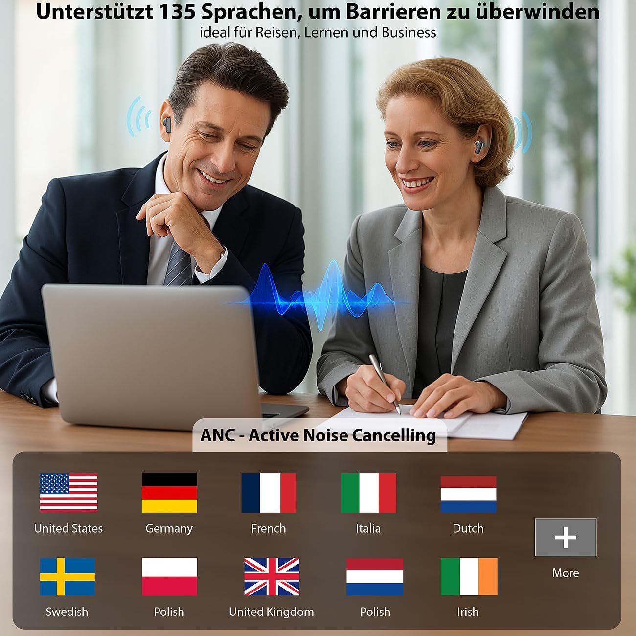 Набір з 2 AI навушників-перекладачів реального часу та внутрішньоканальних навушників, 135 мов, ANC, фото №3