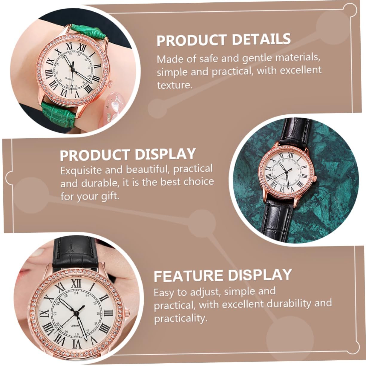 Женские часы Healvian Кварцевые часы с кристаллами с черным кожаным ремешком, фото №3 Женские часы Healvian Кварцевые часы с кристаллами с черным кожаным ремешком, фото №3