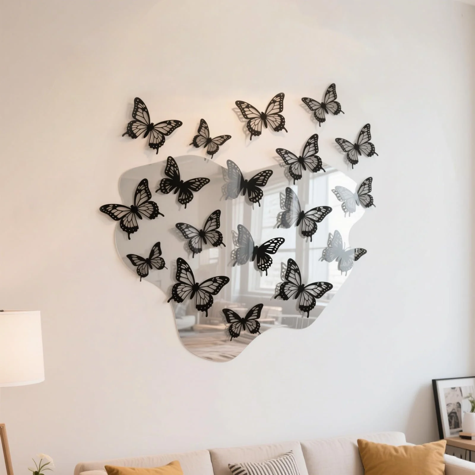 Набір наклейок на стіну 3D Метелики 36 штук Чорний та білий, фото №7