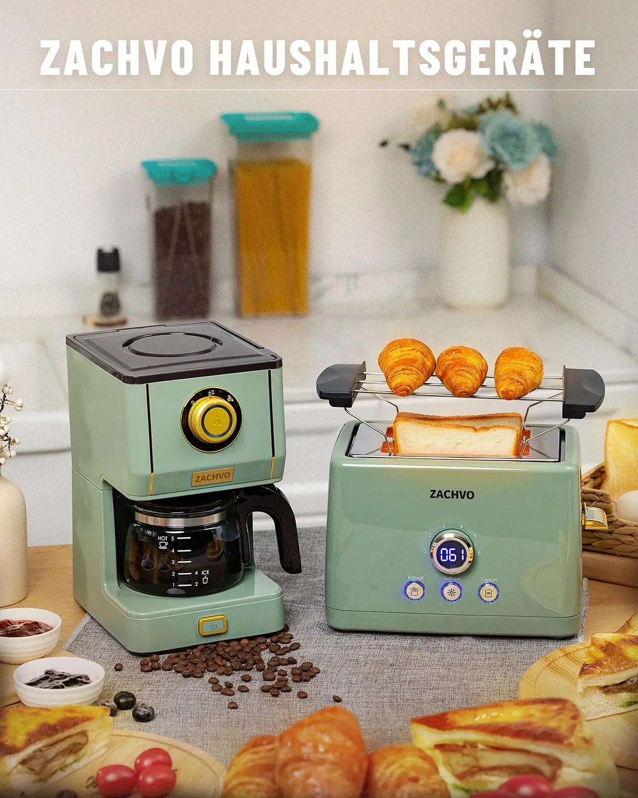 Тостер ZACHVO 2 скибки 850 Вт, 6 рівнів підсмажування, піддон для крихт, LED-дисплей, високий підйом, підігрів, розморожування, функція скасування, фото №6