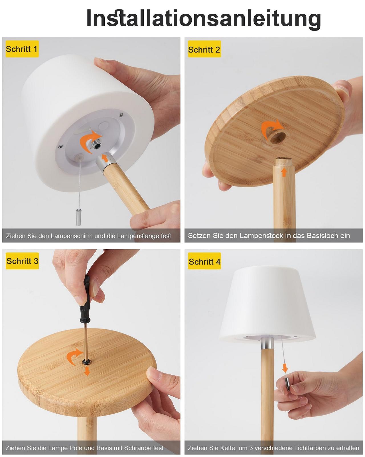 Настільна лампа Egobasic акумуляторна IP54 з мотузковим вимикачем 3 режими 30 см, фото №7