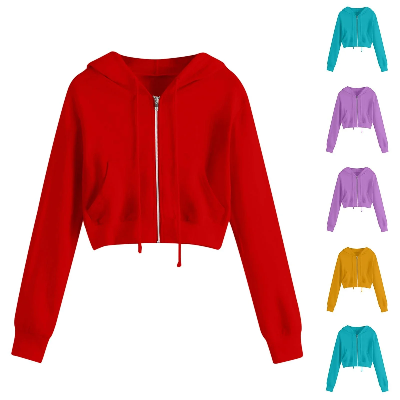 Куртка спортивная TRIGLICOLEUM Укороченная женская на молнии Худи Y2k Crop Сексуальная Толстовка с капюшоном Куртка с длинными рукавами Однотонная Легкая Хлопковая Переходная Спортивная рубашка Больших Размеров, фото №2