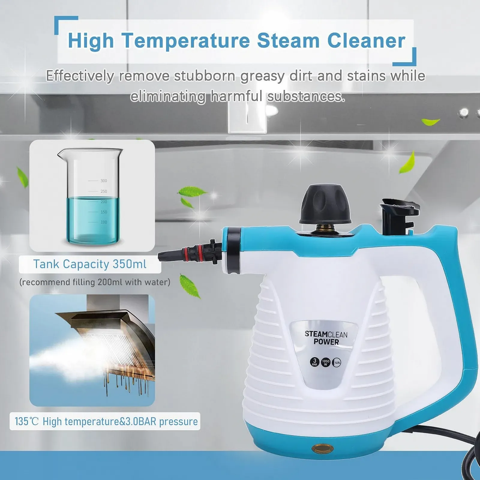 Пароочисник ручний TARSHYRY високого тиску з 9 аксесуарами 350 мл (EU Plug 220-240V), фото №3