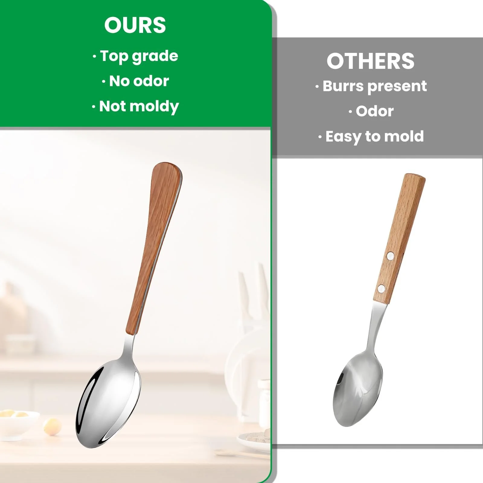 Ложка столовая Daily Treasures, набор 6 штук, 17 см, пищевая нержавеющая сталь, деревянная ручка, для кофе, десертов, чая, дома, кухни, ресторана, прочная, фото №3 Ложка столовая Daily Treasures, набор 6 штук, 17 см, пищевая нержавеющая сталь, деревянная ручка, для кофе, десертов, чая, дома, кухни, ресторана, прочная, фото №3