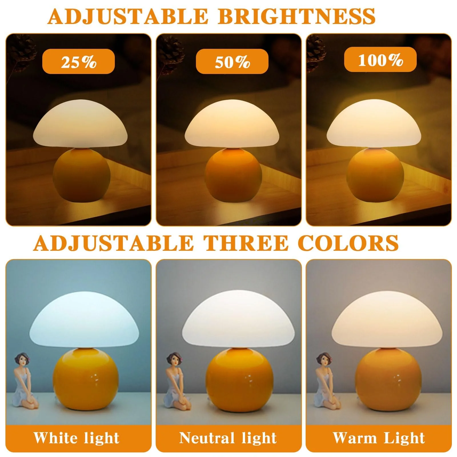 Настільна лампа Mushroom LED Керамічна Регульована Помаранчевий, фото №4