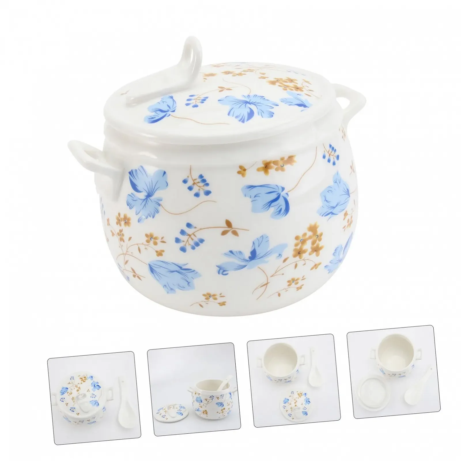 Кастрюля-жаровня керамическая Orchid Design с крышкой термостойкая с позолоченным узором, фото №3