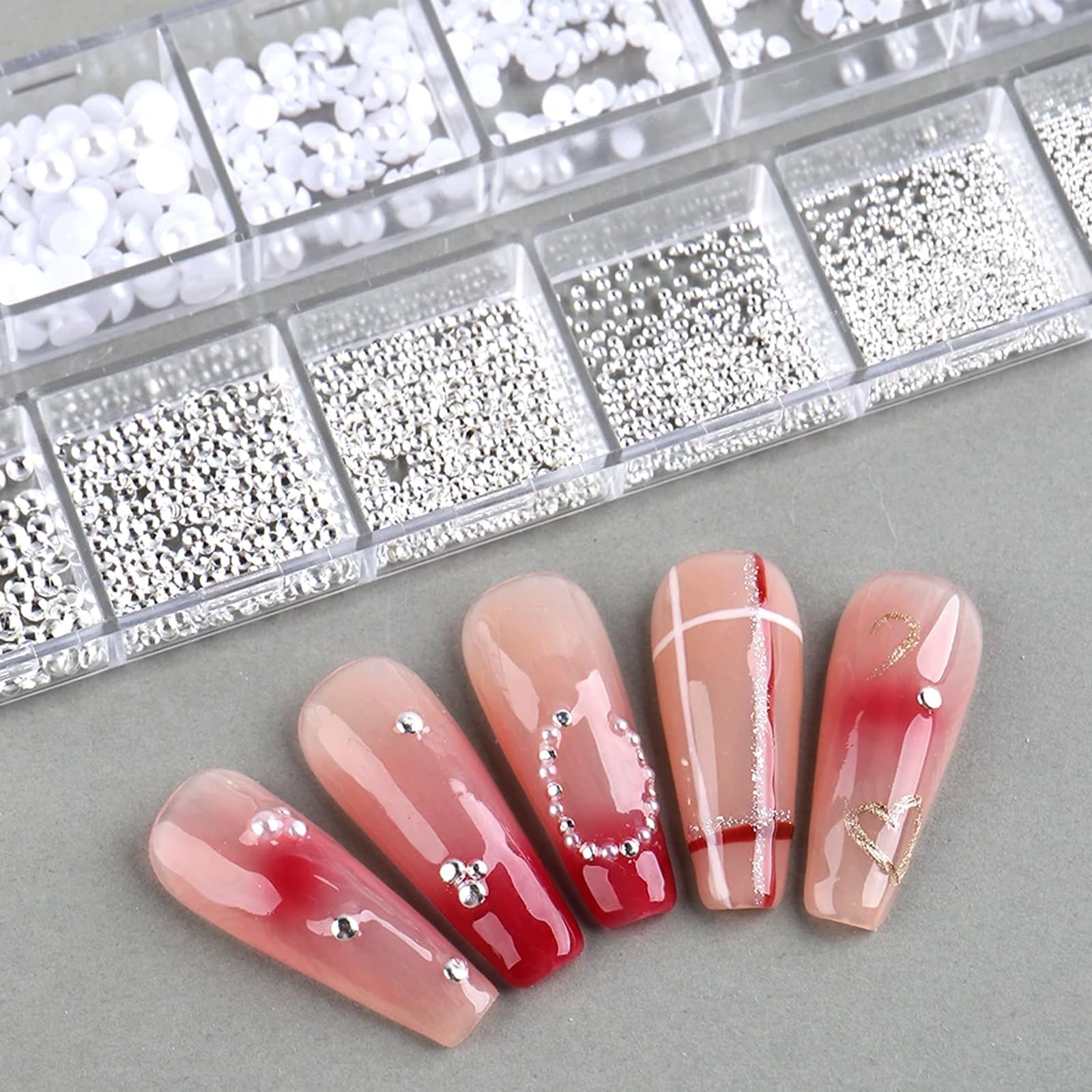 Стразы для ногтей GZSY, белые жемчужины, 12 ячеек, украшения для дизайна ногтей, фото №3