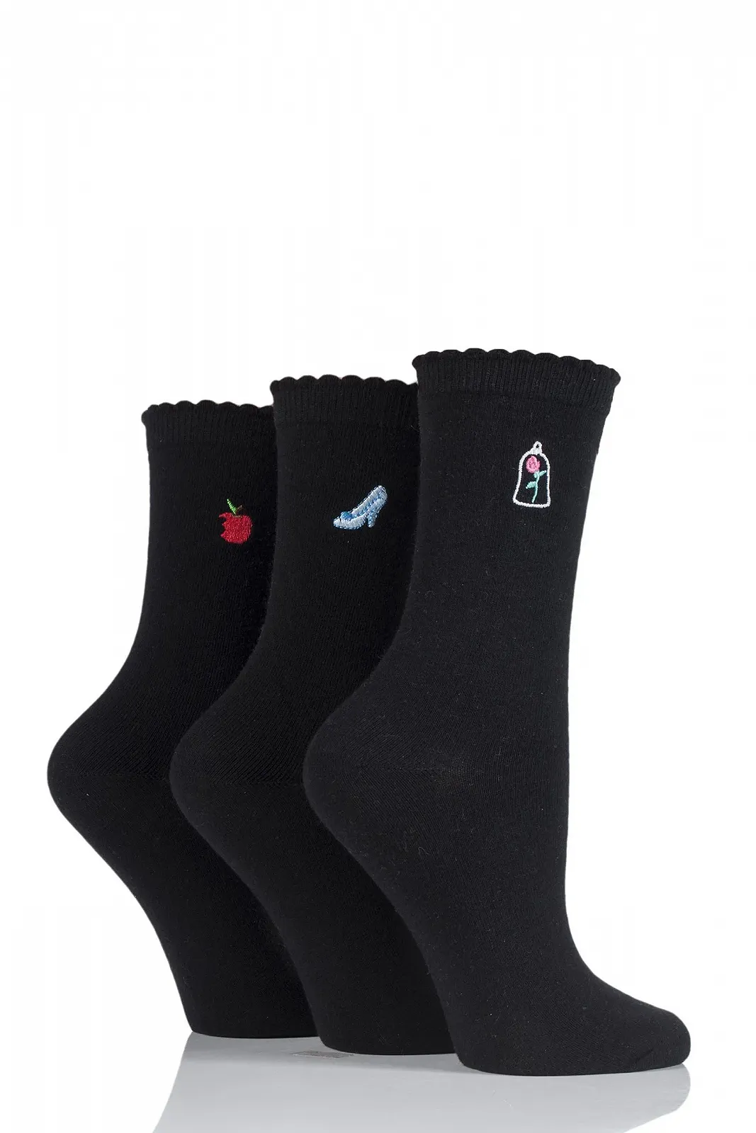 Женские носки SockShop 3 пары Princess с вышивкой, хлопок, фото №1