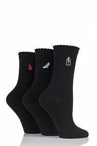 Женские носки SockShop 3 пары Princess с вышивкой, хлопок - Фото 1